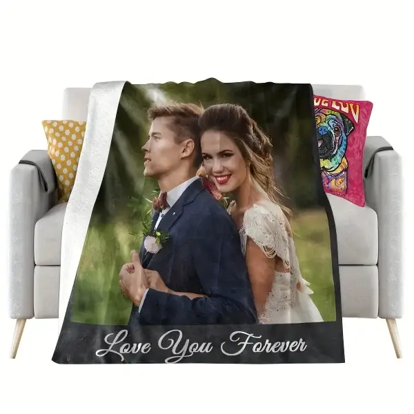 1pc Personalized Photo Flannel Throw Blanket - Custom Photo/Text Insert - Soft Plush All-Season Blanket for Couch, Bed, Camping, Office, Pet - Ideal Gift for Anniversary, Birthday, Housewarming - Upload Your Own Picture!, Custom Blanket, Contemporary Design, Durable Comfort - 图片 5
