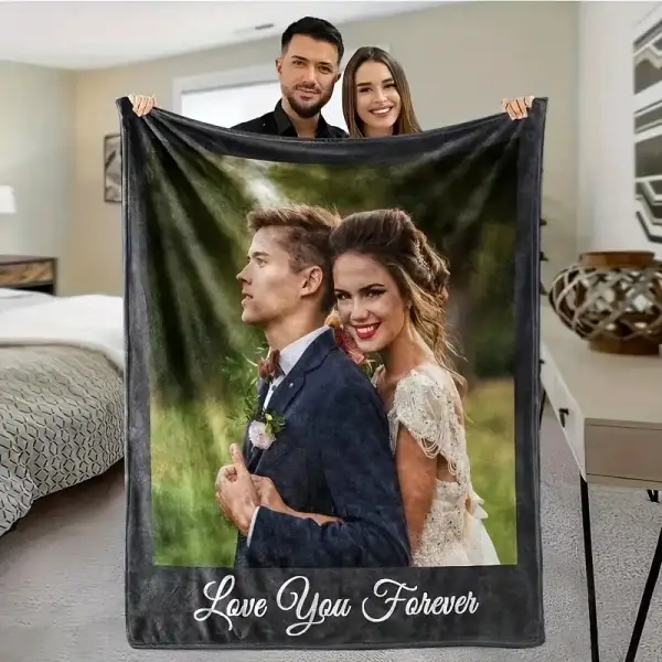 1pc Personalized Photo Flannel Throw Blanket - Custom Photo/Text Insert - Soft Plush All-Season Blanket for Couch, Bed, Camping, Office, Pet - Ideal Gift for Anniversary, Birthday, Housewarming - Upload Your Own Picture!, Custom Blanket, Contemporary Design, Durable Comfort