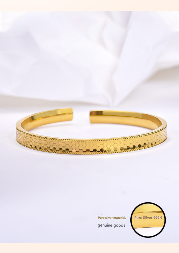 9999 dragon scale gold-plated silver bracelet for women new shiny polka dot Chinese style all-match sterling silver bracelet silver jewelry gift - 图片 6
