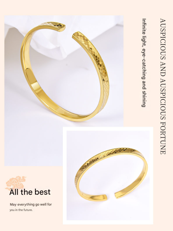 9999 dragon scale gold-plated silver bracelet for women new shiny polka dot Chinese style all-match sterling silver bracelet silver jewelry gift - 图片 4