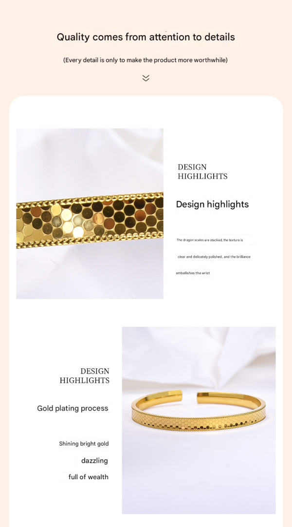 9999 dragon scale gold-plated silver bracelet for women new shiny polka dot Chinese style all-match sterling silver bracelet silver jewelry gift - 图片 8